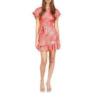 Michael Kors Women's Sangria Foil Ruffle Wrap Dress, Valentine's Day Gift